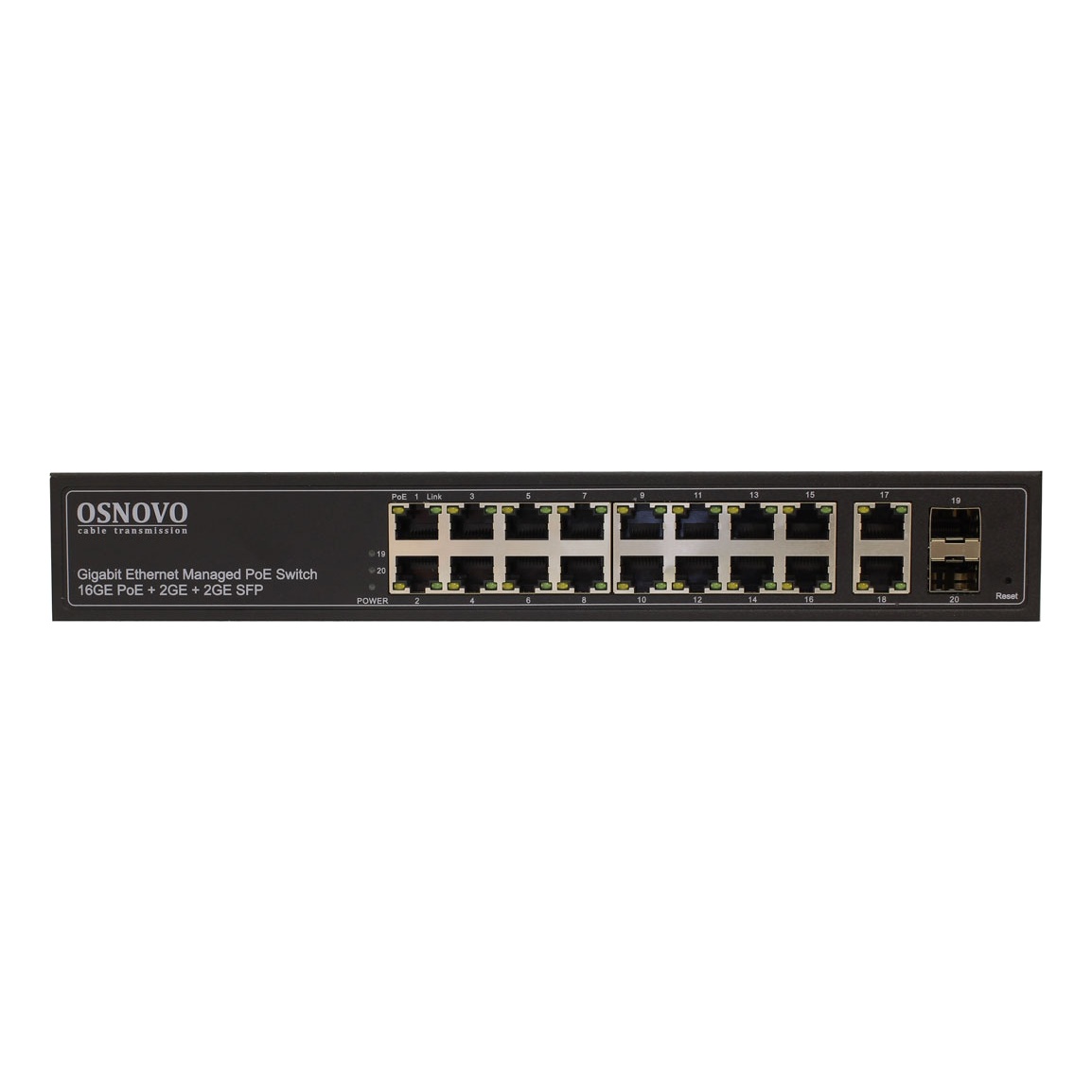 OSNOVO SW-8182/L(300W) SW-8182/L(300W) Управляемый L2 PoE коммутатор Gigabit Ethernet на 16 RJ45 PoE + 2 x RJ45 + 2 GE SFP портов