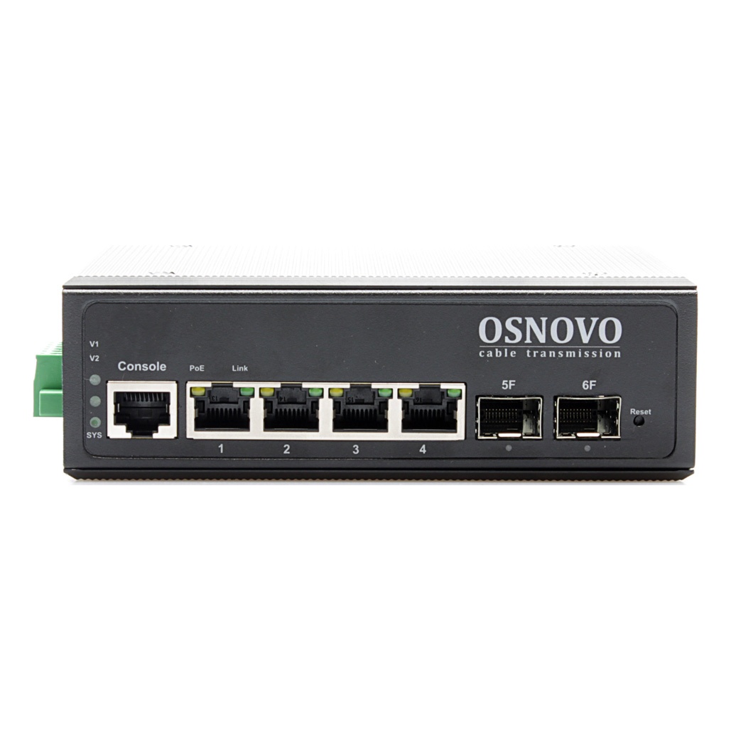 OSNOVO SW-80402/IL SW-80402/IL Промышленный управляемый (L2+) PoE коммутатор Gigabit Ethernet на 6 портов