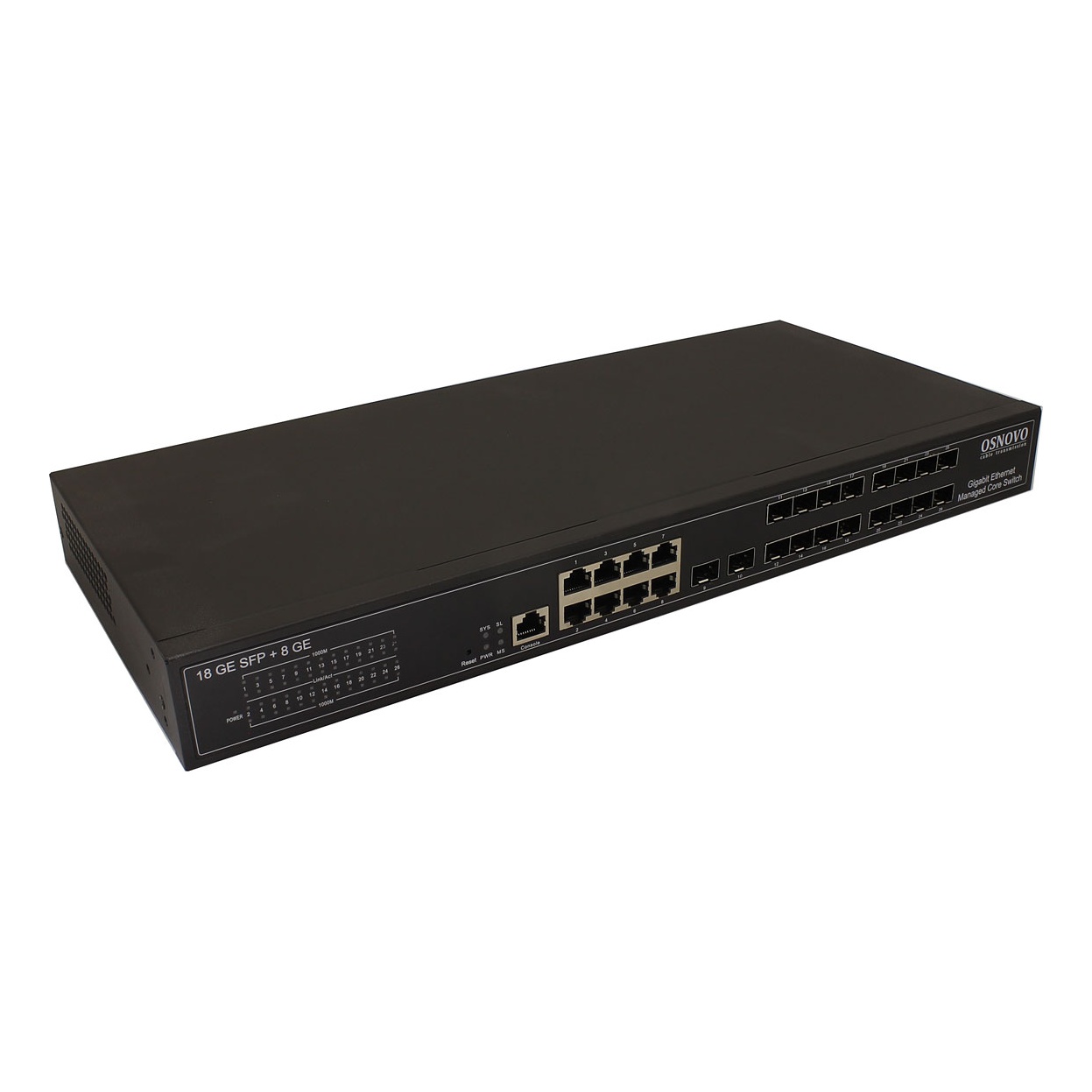 OSNOVO SW-70818/L2 SW-70818/L2 Управляемый L2+ коммутатор Gigabit Ethernet на 18 x GE SFP + 8 x GE RJ45 портов