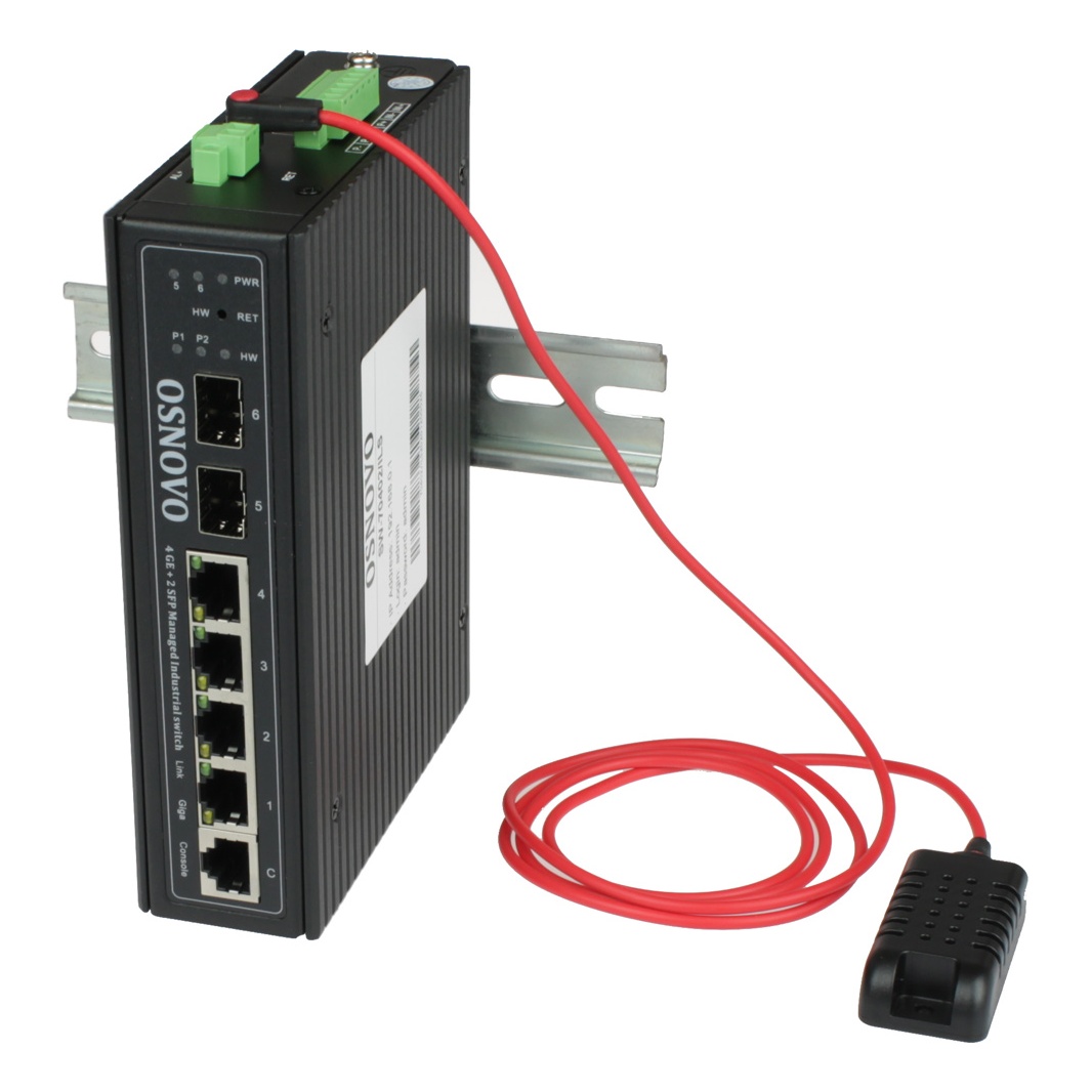 OSNOVO SW-70402/ILS SW-70402/ILS Промышленный управляемый (L2+) коммутатор Gigabit Ethernet на 4GE RJ45 + 2 GE SFP порта с функцией мониторинга температуры/ влажности/ напряжения