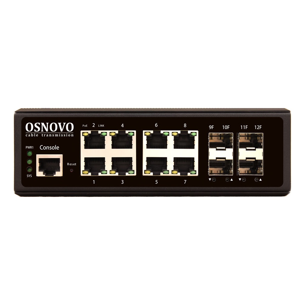 OSNOVO SW-70804/IL SW-70804/IL Промышленный управляемый (L2+) коммутатор Gigabit Ethernet на 8 GE Rj45 + 4 GE SFP порта