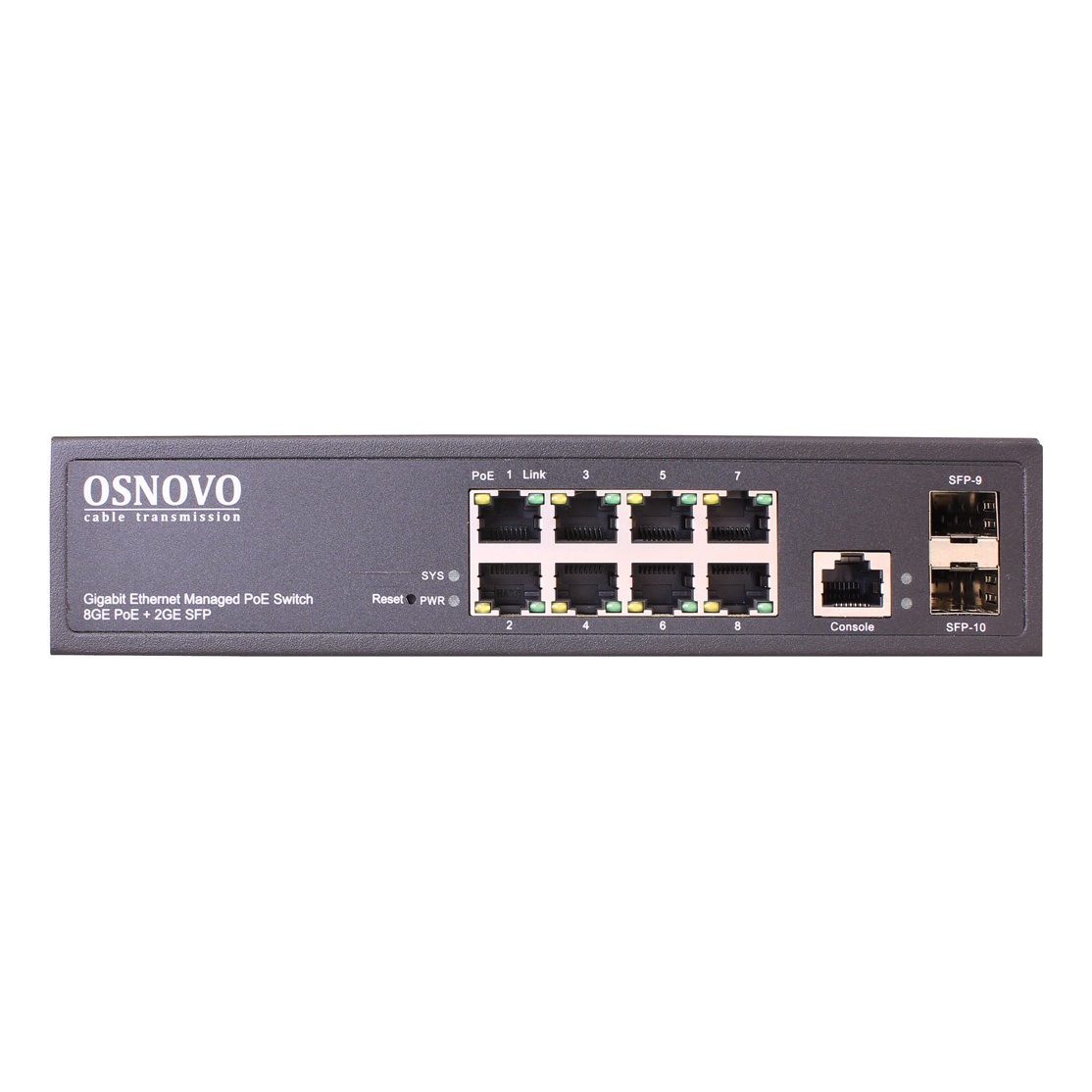 OSNOVO SW-80802/L(150W) SW-80802/L(150W) Управляемый L2 PoE коммутатор Gigabit Ethernet на 8 RJ45 PoE + 2 x GE SFP порта