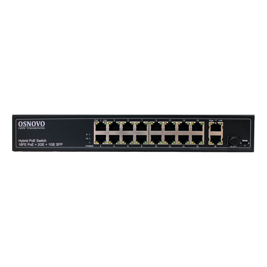 OSNOVO SW-61621(300W) SW-61621(300W) PoE коммутатор Fast Ethernet на 16 x RJ45 PoE + 2 x RJ45 GE + 1 SFP GE порта