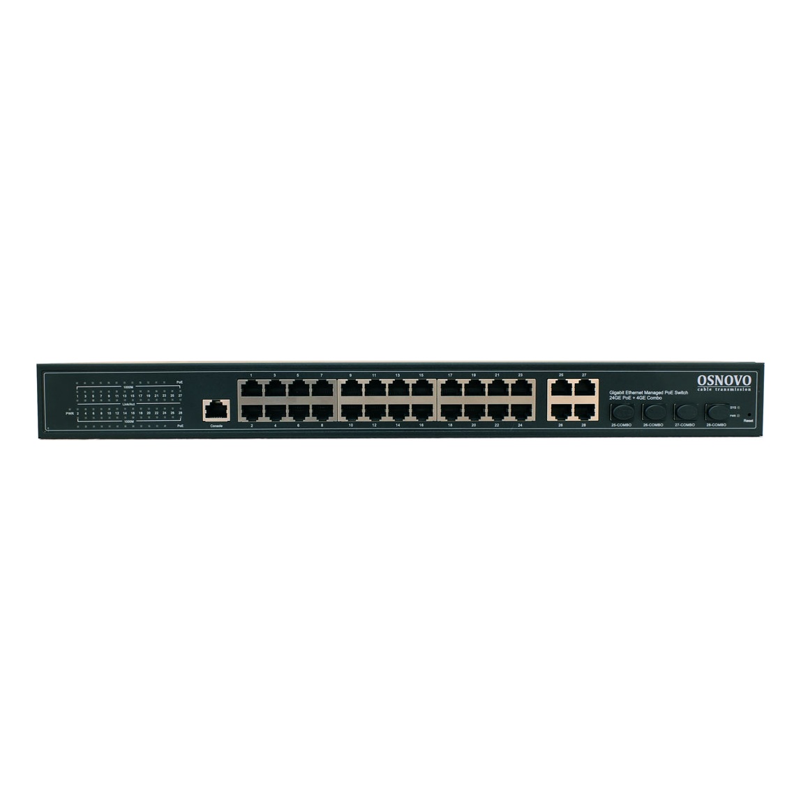 OSNOVO SW-8244/L(400W) SW-8244/L(400W) Управляемый L2 PoE коммутатор Gigabit Ethernet на 24 RJ45 PoE + 4 x GE Combo Uplink порта